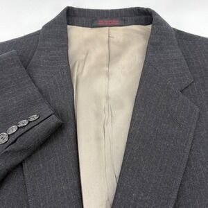 English Manor Mens Pinstripe Blazer Size L 46‎ Charcoal Wool Suit Jacket